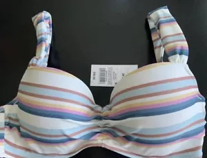 Costume da bagno bikini top 34B blu bianco righe tonalità riva coppa modellata $30 nuovo con etichette - Foto 1 di 7