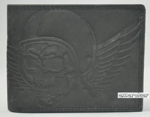 5601 Hochwertige Geldbörse schwarze Geldbeutel Portemonnaie Leder mit Prägung - Picture 1 of 6