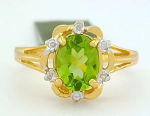 GENUINE 1.28 Cts PERIDOT & DIAMOND RING 10K GOLD - Free Certificate Appraisal - Picture 1 of 7