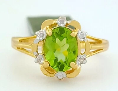 GENUINE 1.28 Cts PERIDOT & DIAMOND RING 10K GOLD - Free Certificate Appraisal - Image 1 of 4