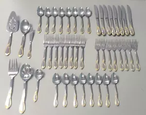 International Vintage Romance Gold Stainless 46 Pc Gold Accents Flatware Set - Picture 1 of 18