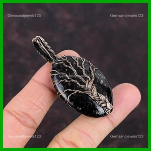 Copper Nuummite Gemstone Tree Of Life And Wire Wrapped Artisan Pendant Jewelry - Picture 1 of 6