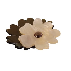 Pono Green, Pearly Lucite Plastic Rhinestone Flower Brooch, Signed K472 - Picture 1 of 5