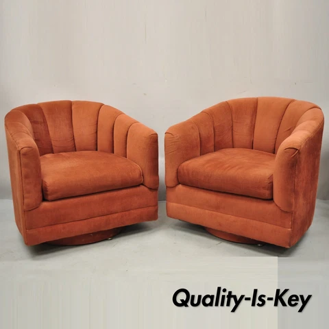 Milo Baughman Style Red Upholstered Alexvale Swivel Club Lounge Chair - a Pair Cover