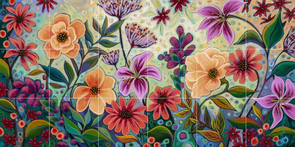 Mural de azulejos de cerámica con salpicadero floral para cocina/baño - todo vestido Foto 1 de 1