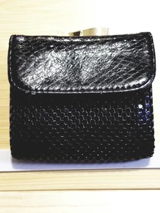 Whiting and Davis schwarz Mesh und Schlangenleder Münze/Schein faltbare Kiss Lock Geldbörse - Bild 1 von 6
