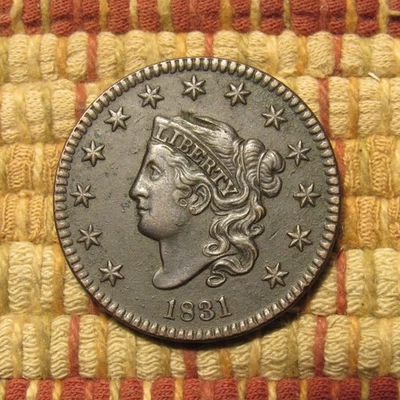 1831 CORONET LARGE CENT, AU DETAILS  ~  FABULOUS EYE APPEAL, GOUGE TOP OF HEAD - Image 1 of 4