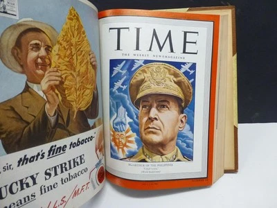 Time Magazine Leather Bound Book Oct-Nov 1944 Full Issues W Covers Gen MacArthur - Image 1 of 4