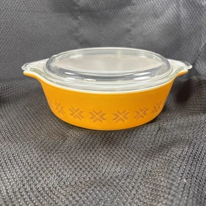 Casseruola Vintage Pyrex Town & Country Arancione Oro Stelle 1-Pt Coperchio Trasparente 471 - Foto 1 di 9
