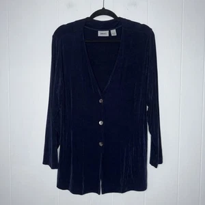 Chico’s Travelers Women’s Slinky Knit Cardigan Navy Blue Size 2 Large - Picture 1 of 4