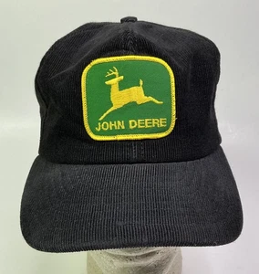 Vintage John Deere schwarzer Cordhut grüner Patch Vollschaum Druckknopflasche USA - Bild 1 von 8