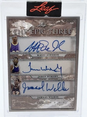 sports card singles 3 Lakers Autograph Card Magic, Worthy, Wilkes 2/2 Leaf - Image 1 of 2