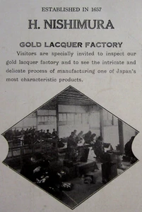 Folleto de fábrica vintage japonés de laca de oro H Nishimura de Kioto años 30 - Imagen 1 de 6