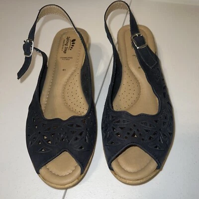 Spring Step Cork Wedge Sandal Slingback Size 41 Us 8 Black suede￼, - Image 1 of 4