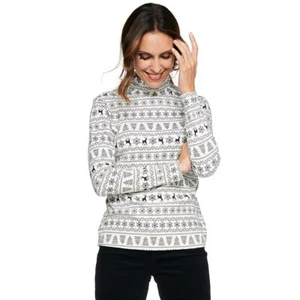 Croft & Barrow Damen Essential Langarm Mockneck Top weiß Hirsch Fairisle - Bild 1 von 1