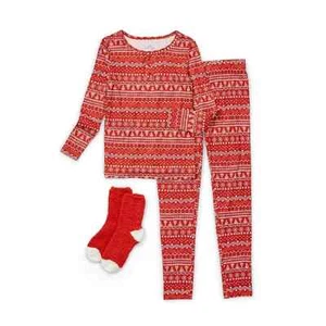 THEREABOUTS FAIR ISLE CHRISTMAS PAJAMAS WITH FUZZY SOCKS Girl's Size 6 Red - Picture 1 of 3