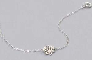 Lotus Solid 935 Argentium Silver Delicate Dainty Lotus Flower Fabulous Anklet - Picture 1 of 4