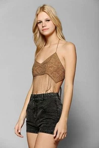 URBAN OUTFITTERS - STARING AT STARS brass Beaded Tie-Back Bra Top Creme, Bronze, - Picture 1 of 5