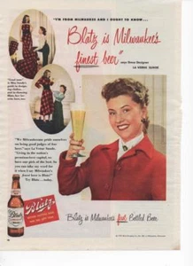 Pubblicità stampa originale birra Blatz Pilsner 1949 Milwaukee's Finest La Verne Sunde - Foto 1 di 1