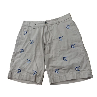 ISLAND REPUBLIC Pantalones Cortos Bordados Marlin Hombres 32 Caqui Azul AOP Estampado de Peces Chino Foto 1 de 4