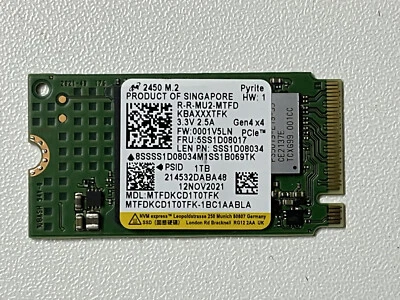 Micron 2450 M.2 2242 MTFDKCD1T0TFK 1TB PCIe Gen4x4 NVMe SSD Pyrite For HP Laptop - Image 1 of 4