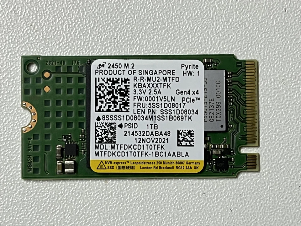 Micron 2450 M.2 2242 MTFDKCD1T0TFK 1TB PCIe Gen4x4 NVMe SSD Pyrite For HP Laptop - Image 1 of 4