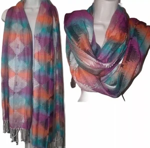 Bufanda grande con flecos con estampado azteca multicolor - Imagen 1 de 3