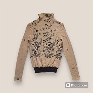 🥀🪰 Vintage 2000s Whimsygoth floral long sleeve mock neck top Size Small - Picture 1 of 9