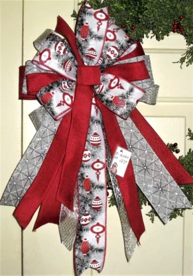 10 " CHRISTMAS ORNAMENT BOW WIRED RIBBON for DOOR WREATH ANTERN # 131 - Image 1 of 4