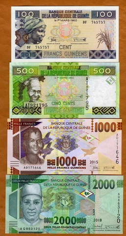 SET Guinea 100;500;1000;2000 francs 2015-2018 P-A47-47c-48a-New UNC Redesigned Cover
