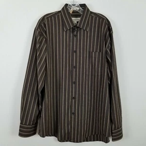 Pronto Uomo long sleeved mens button front brown shirt size L - Picture 1 of 6
