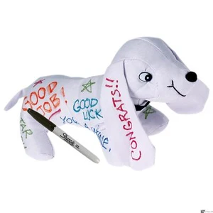 Graduation Signature Autograph Dog w Marker, 10.5in Plush Animal, White Black - Picture 1 of 3