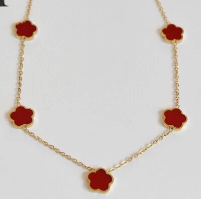 18K Gold Plated RED Flower Necklace Stainless steel Womens Jewelry - Image 1 of 4
