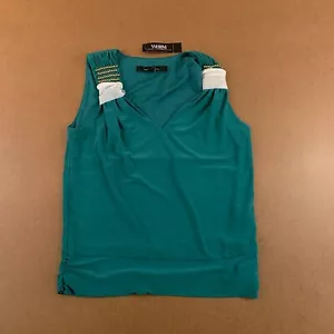WHBM Womens Size XS Green Beaded Shoulder V Neck Pullover Tank Top NWT - Picture 1 of 9
