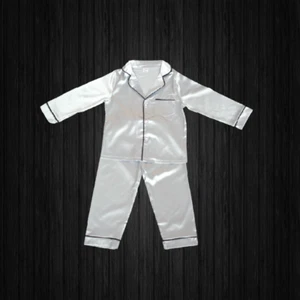 Greyish Silver Kids Long Sleeve Satin Button-down Two Peice Pajama Set Sleepwear - Picture 1 of 2