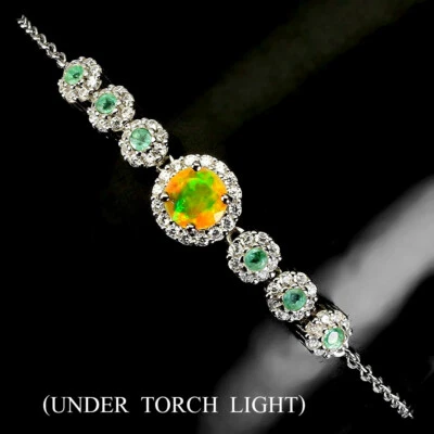 925 Sterling Silber Armband Rund Feuer Opal 6mm Smaragd Edelstein Schmuck - Bild 1 von 4