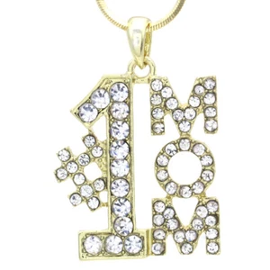 Gold Tone Number One #1 Mom I Love You Pendant Necklace Mothers Day Gift Charm - Picture 1 of 3