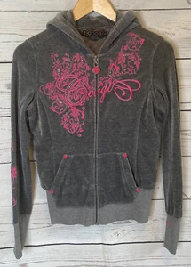 Coogi Hoodie-Jacke Velours bestickt Damen M grau pink neu ohne Etikett UVP 158 $ - Bild 1 von 7