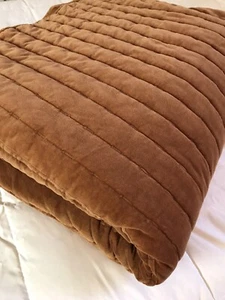 Brown Burnt Orange Channel Stitch Velvet Quilt Bedspread Caramel Threshold 96x88 - Picture 1 of 14