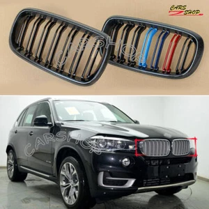 Carbon Fiber Color Dual Slat Front Grille For BMW F15 F16 X5 X6 X5M X6M 2014-18 - Picture 1 of 6