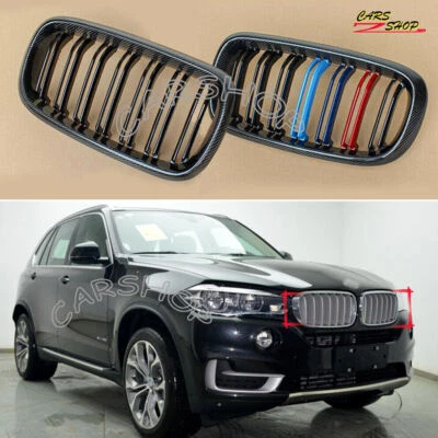 Carbon Fiber Color Dual Slat Front Grille For BMW F15 F16 X5 X6 X5M X6M 2014-18 - Image 1 of 4
