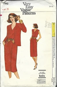 Vintage Very Easy VOGUE Pattern #7542-Misses Jacket & Dress Sz 10 for Knits Only - Picture 1 of 1