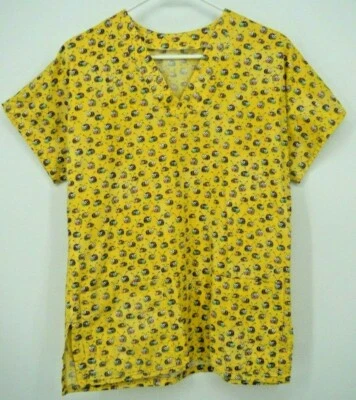 Scrub Top Yellow Background Lady Love Colorful Bug Homemade Measurements Below - Image 1 of 4