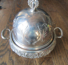 Antique Silver Plated Round Butter Dish with Lid