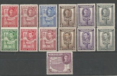 Somaliland KGVI 1938, 1942, SG 93-99, SG 105-114 mint group to R2, MH, good CV - Image 1 of 2