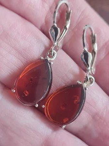 silver amber earrings pretty - Picture 1 of 1