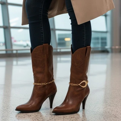 Mujer 2 PIEZAS Pulsera Cadena Bota Metal Dorado Bling Gota Dije Zapato Tobillera Foto 1 de 4