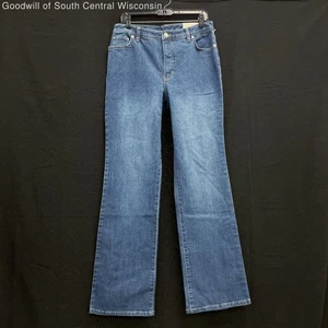 NWT Wmns LANDS' END Blue Denim Mid Rise Straight Leg Jeans Sz 8 Tall x 34 - Picture 1 of 4