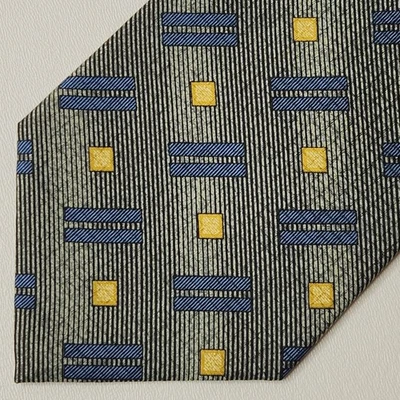 Corbata CALVIN KLEIN Para Hombre 55" x 4" Gris Azul Geométrica Cuadrados Rectángulo Seda Foto 1 de 4