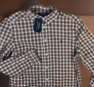 Polo Ralph Lauren Shirt Natural Stretch Plaid Long Sleeve Youth Boys Sz XL NWT - Picture 1 of 8